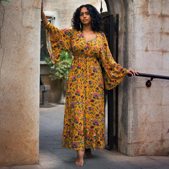 B.YELLOWTAIL Floral Wing Sleeve Dress (L) - Picture 4 of 6